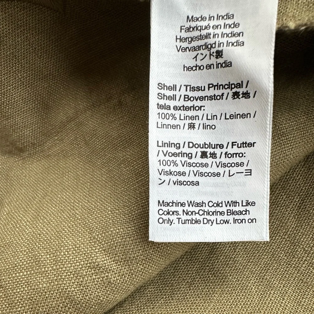 Feminine Minimalist Linen Scalloped Button-Back Neutral Tan Khaki Shift Dress~XS